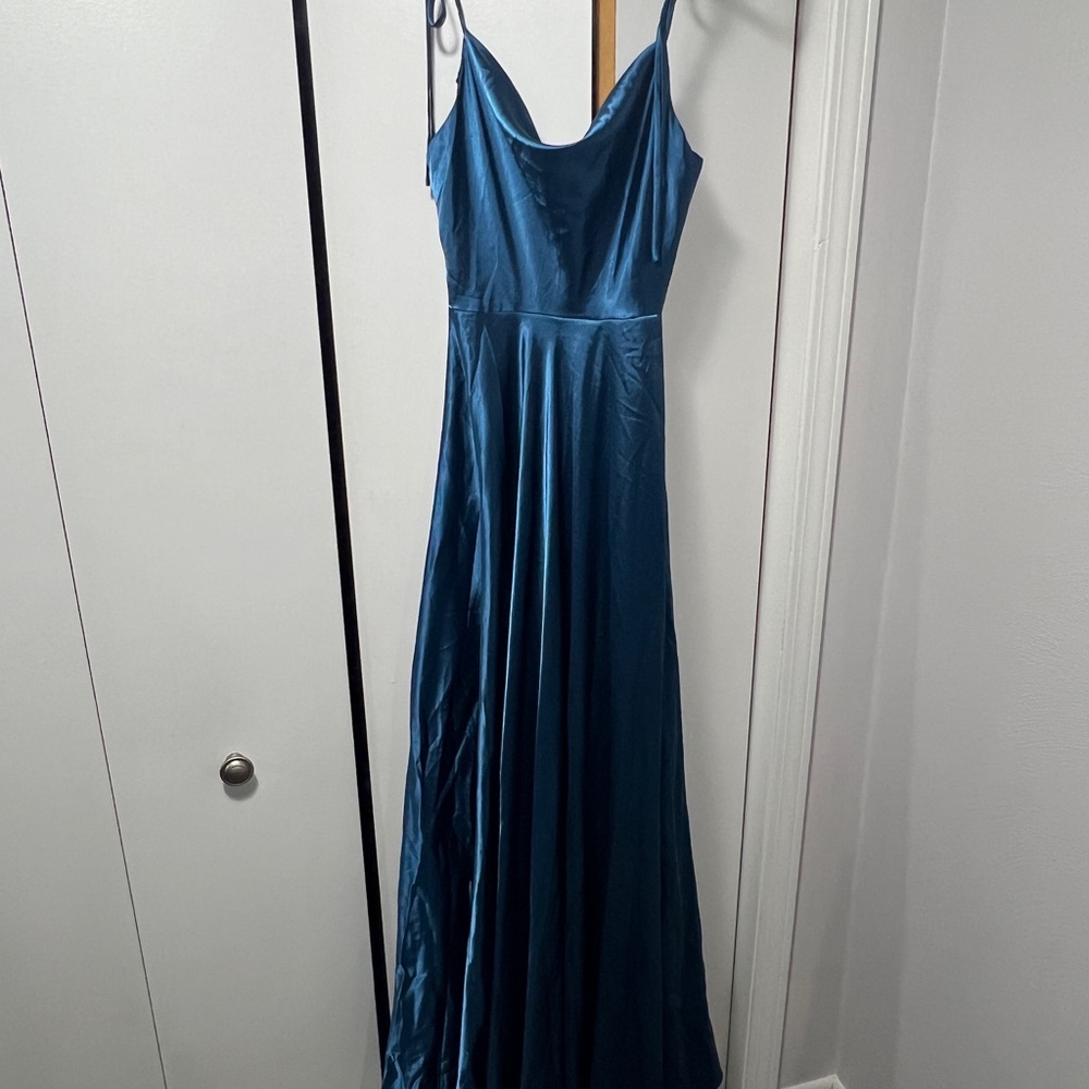 Cinderella Blue Spaghetti Strap Maxi Dress for Prom